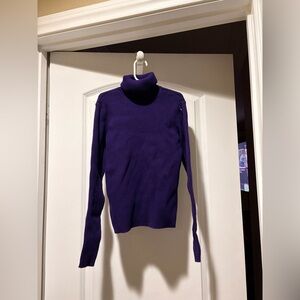 Lauren Ralph Lauren 100% Cotton purple Ribbed Knit Sweater turtleneck logo neck